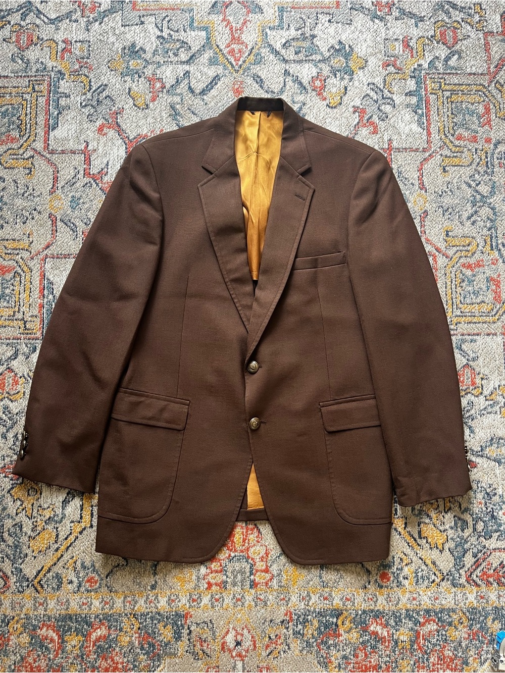 Men's Brown Two-Button Blazer with Gold Lining Botany 500 Size See Photos*